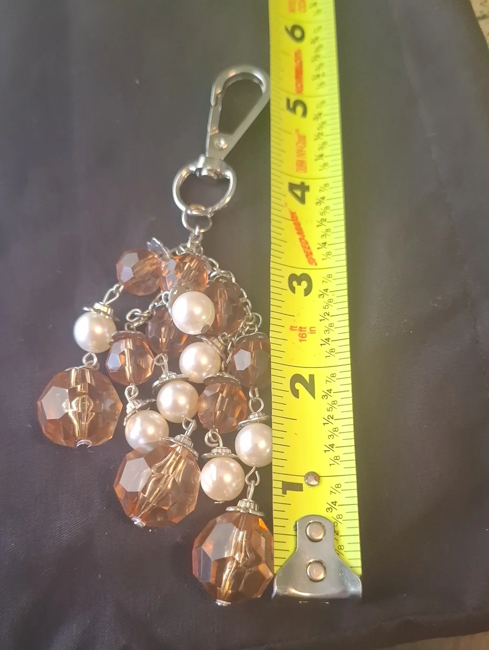 Pearl and Amber Beaded Keychain Charm
